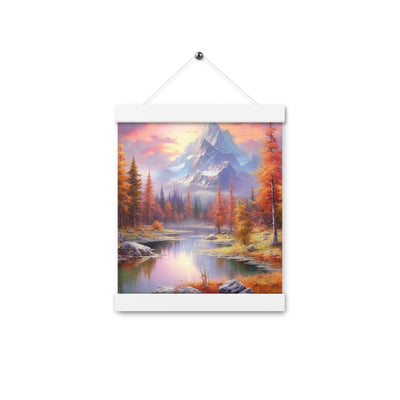 Landschaftsmalerei - Berge, Bäume, Bergsee und Herbstfarben - Premium Poster mit Aufhängung berge xxx 20.3 x 25.4 cm