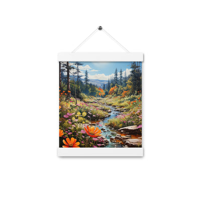 Berge, schöne Blumen und Bach im Wald - Premium Poster mit Aufhängung berge xxx 20.3 x 25.4 cm