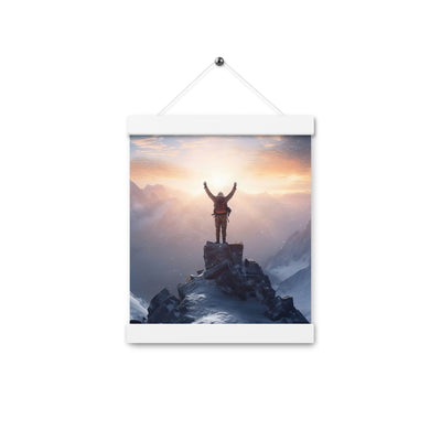 Mann auf der Spitze eines Berges - Landschaftsmalerei - Premium Poster mit Aufhängung berge xxx 20.3 x 25.4 cm