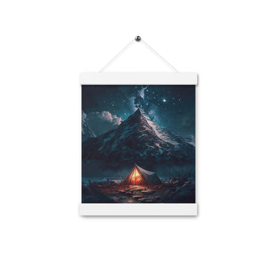 Zelt und Berg in der Nacht - Sterne am Himmel - Landschaftsmalerei - Premium Poster mit Aufhängung camping xxx 20.3 x 25.4 cm