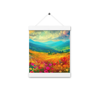 Berglandschaft und schöne farbige Blumen - Malerei - Premium Poster mit Aufhängung berge xxx 20.3 x 25.4 cm