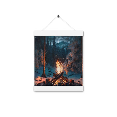 Lagerfeuer beim Camping - Wald mit Schneebedeckten Bäumen - Malerei - Premium Poster mit Aufhängung camping xxx 20.3 x 25.4 cm