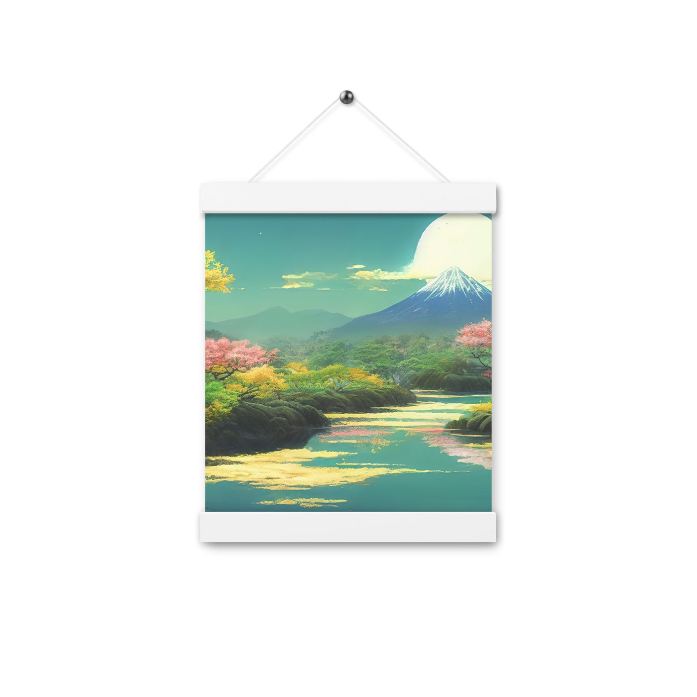 Berg, See und Wald mit pinken Bäumen - Landschaftsmalerei - Premium Poster mit Aufhängung berge xxx 20.3 x 25.4 cm