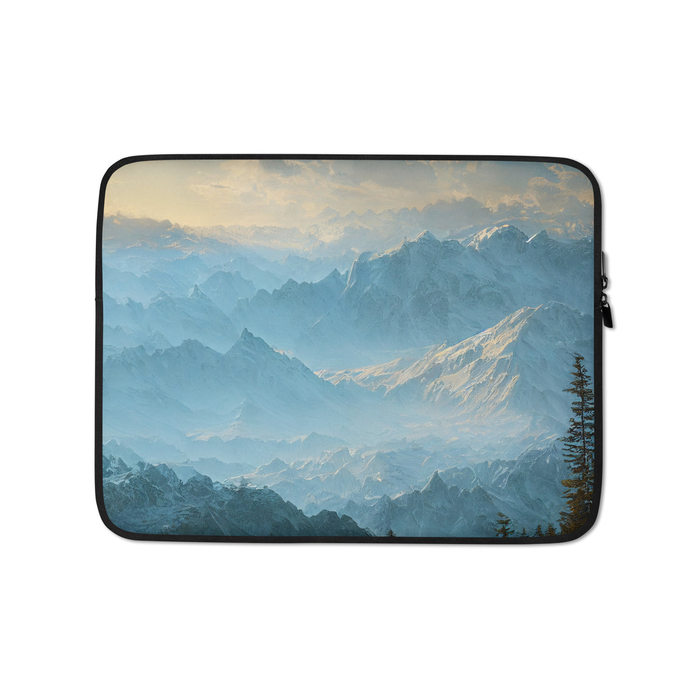 Schöne Berge mit Nebel bedeckt - Ölmalerei - Laptophülle berge xxx 13″