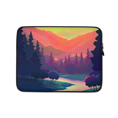 Berge, Fluss, Sonnenuntergang - Malerei - Laptophülle berge xxx 13″