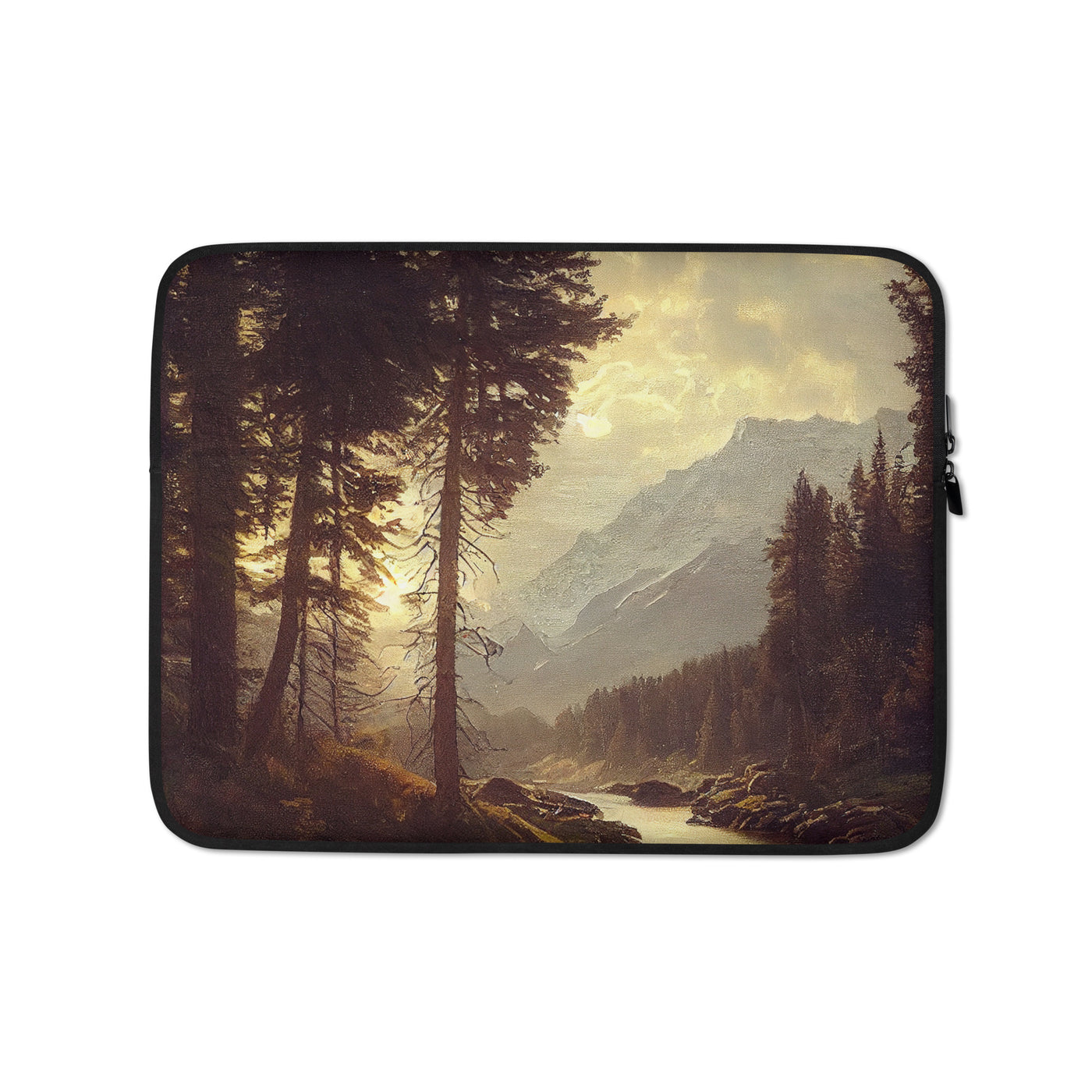 Landschaft mit Bergen, Fluss und Bäumen - Malerei - Laptophülle berge xxx 13″