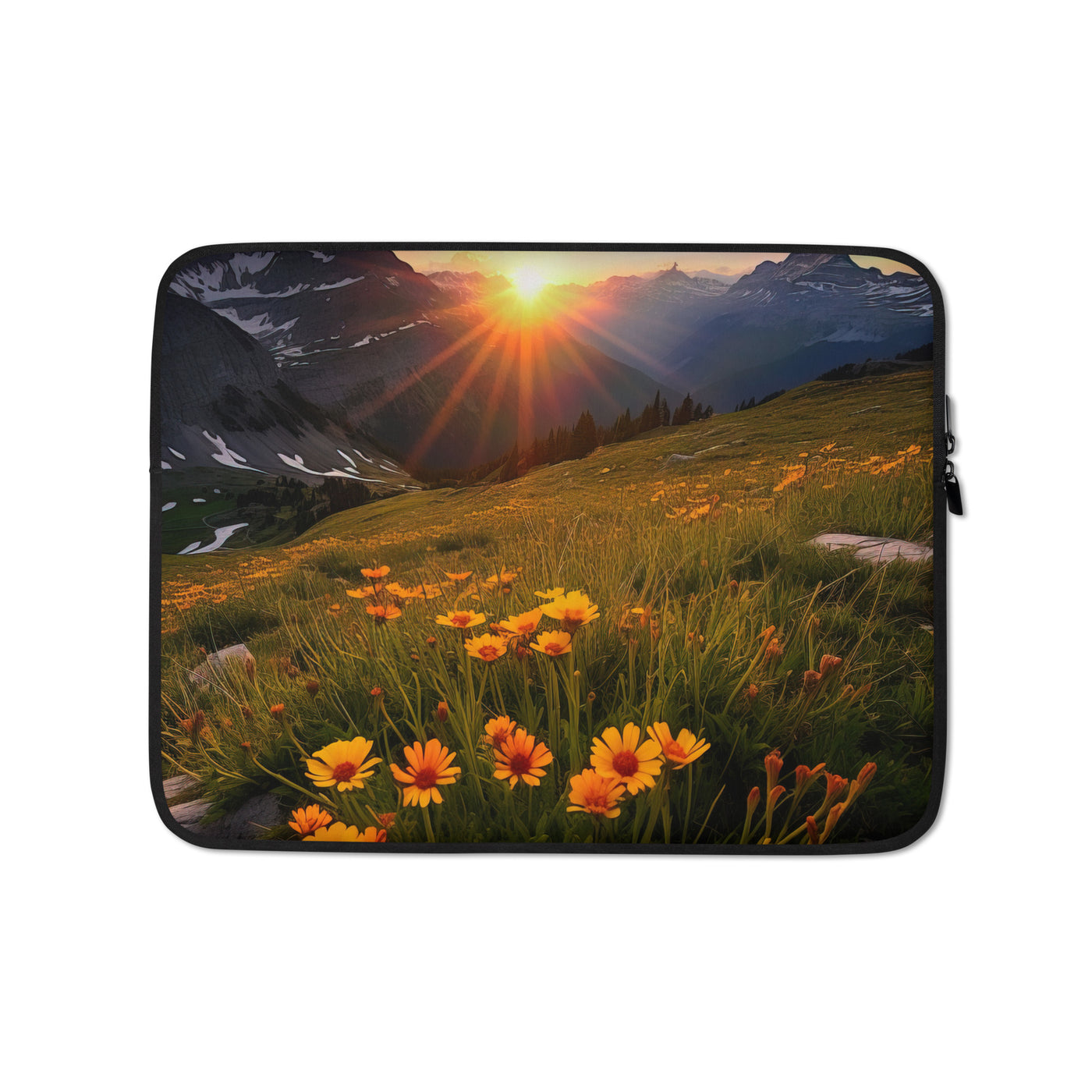 Gebirge, Sonnenblumen und Sonnenaufgang - Laptophülle berge xxx 13″