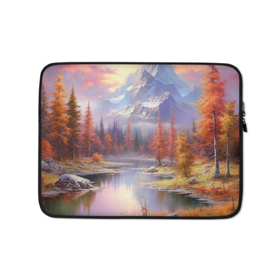 Landschaftsmalerei - Berge, Bäume, Bergsee und Herbstfarben - Laptophülle berge xxx 13″