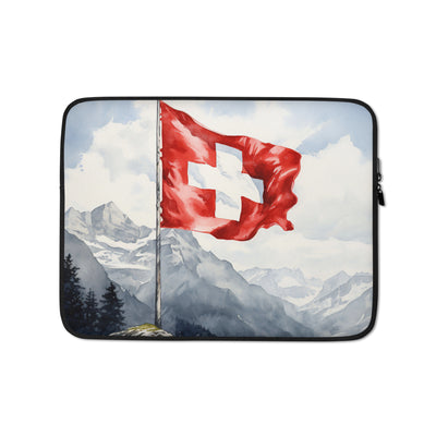 Schweizer Flagge und Berge im Hintergrund - Epische Stimmung - Malerei - Laptophülle berge xxx 13″