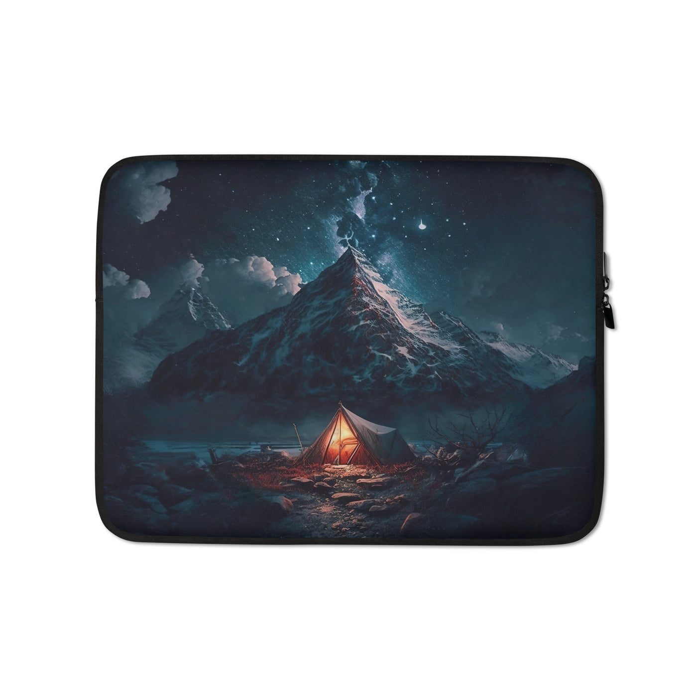 Zelt und Berg in der Nacht - Sterne am Himmel - Landschaftsmalerei - Laptophülle camping xxx 13″