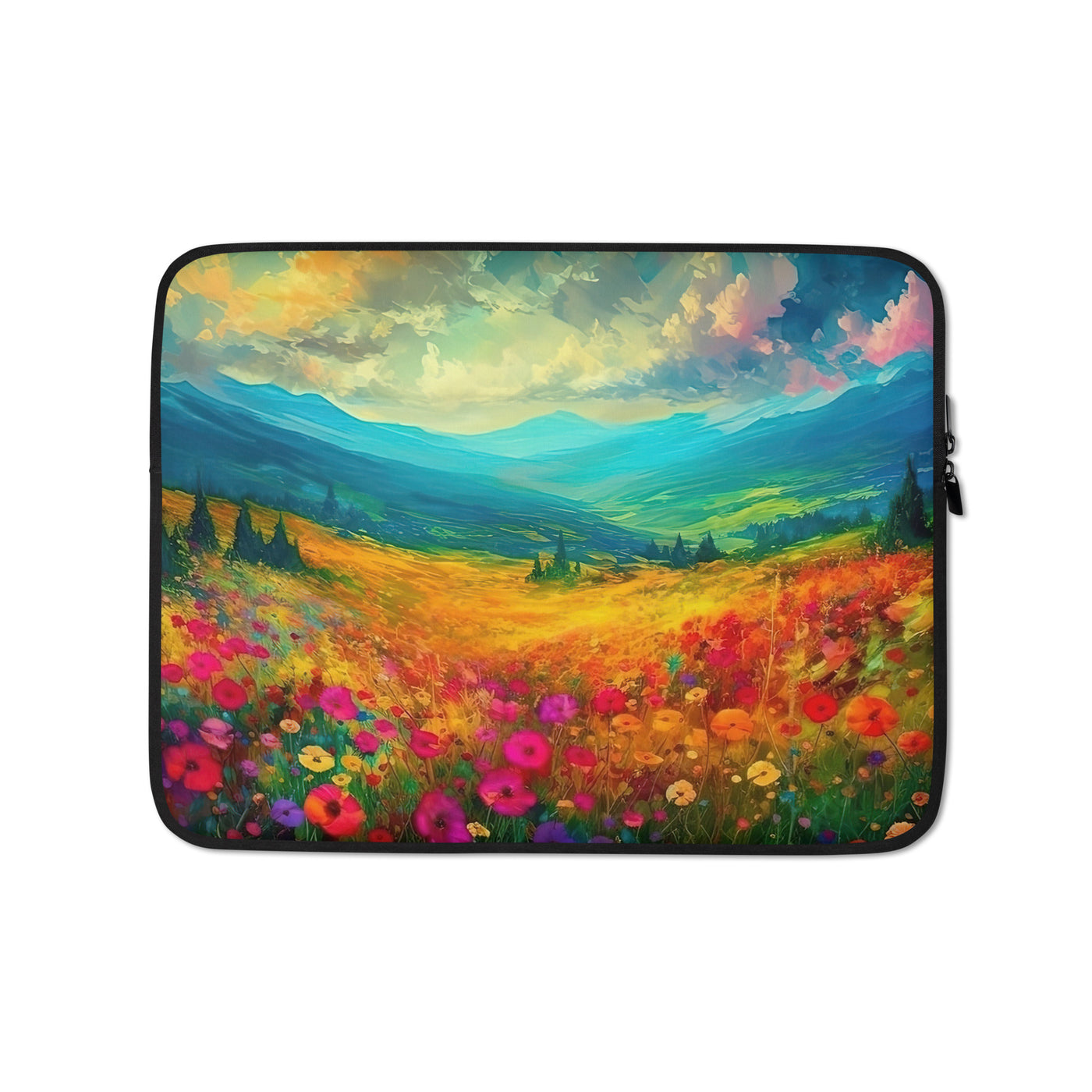 Berglandschaft und schöne farbige Blumen - Malerei - Laptophülle berge xxx 13″