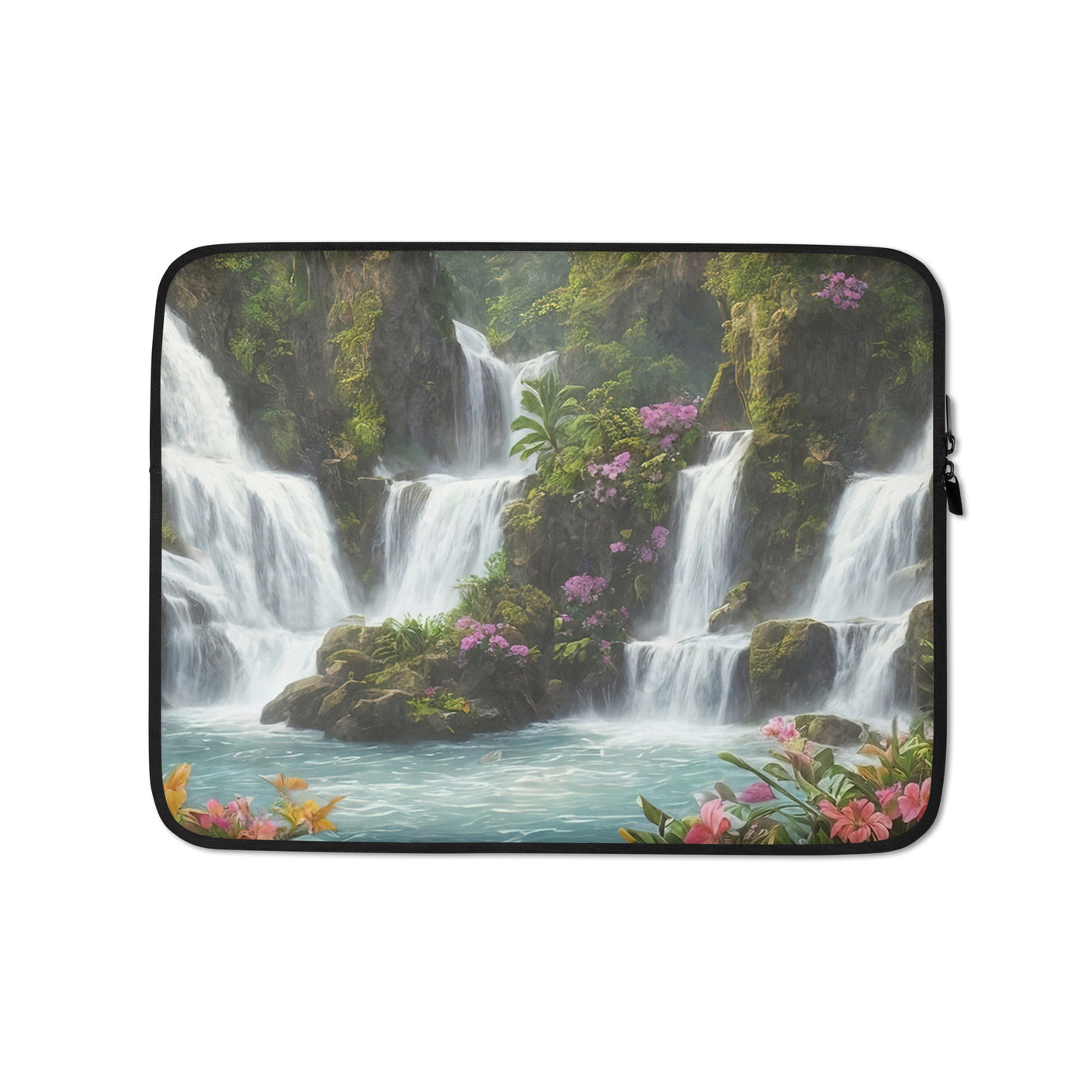 Wasserfall im Wald und Blumen - Schöne Malerei - Laptophülle camping xxx 13″