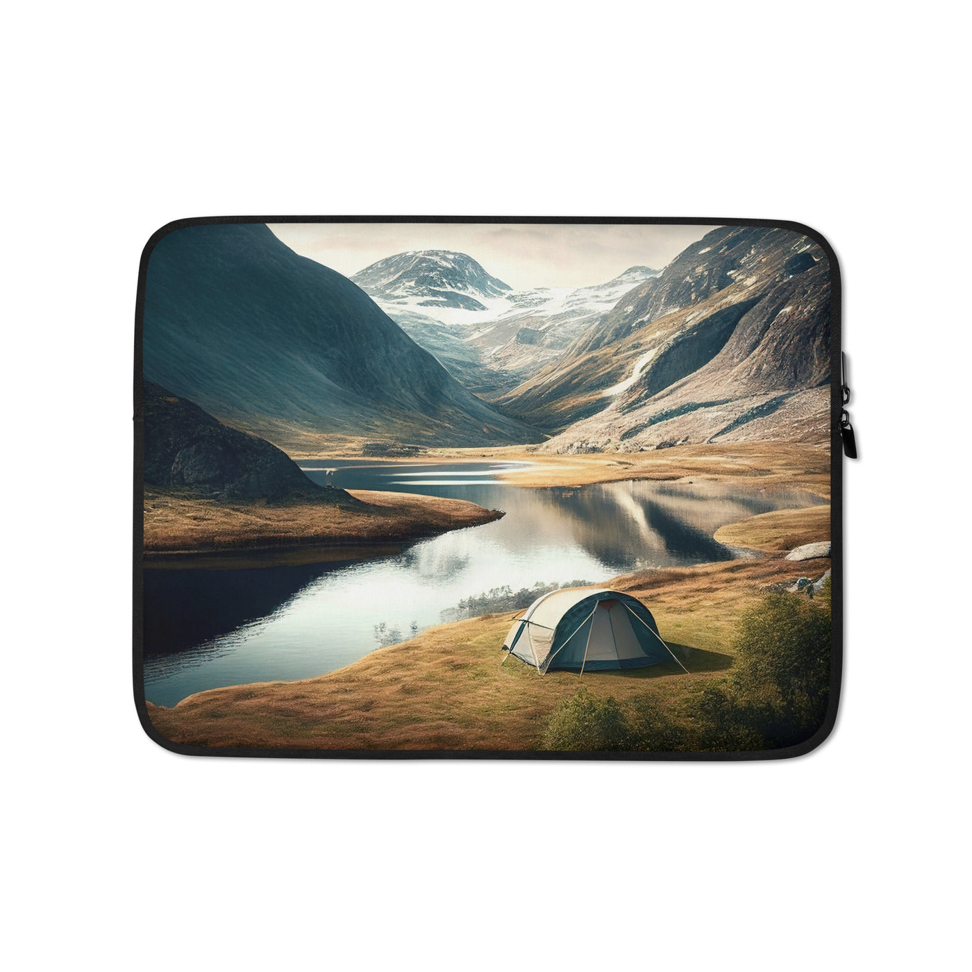 Zelt, Berge und Bergsee - Laptophülle camping xxx 13″