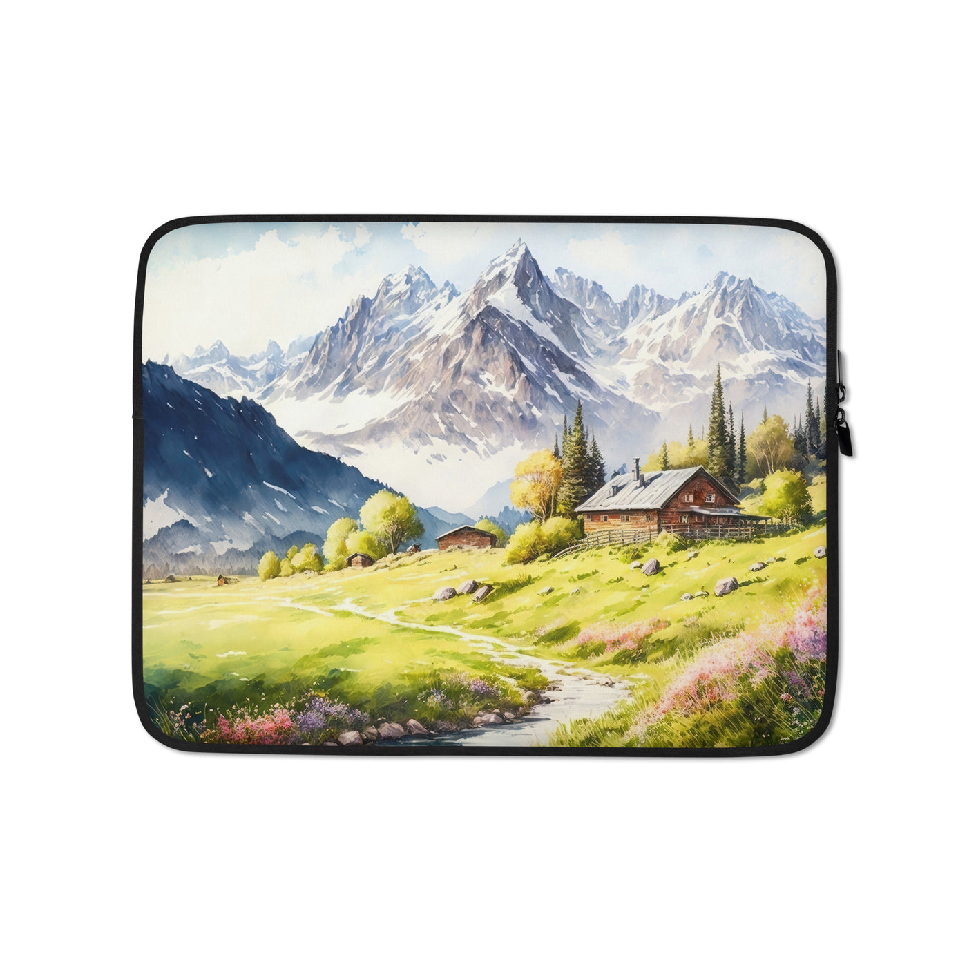 Epische Berge und Berghütte - Landschaftsmalerei - Laptophülle berge xxx 13″