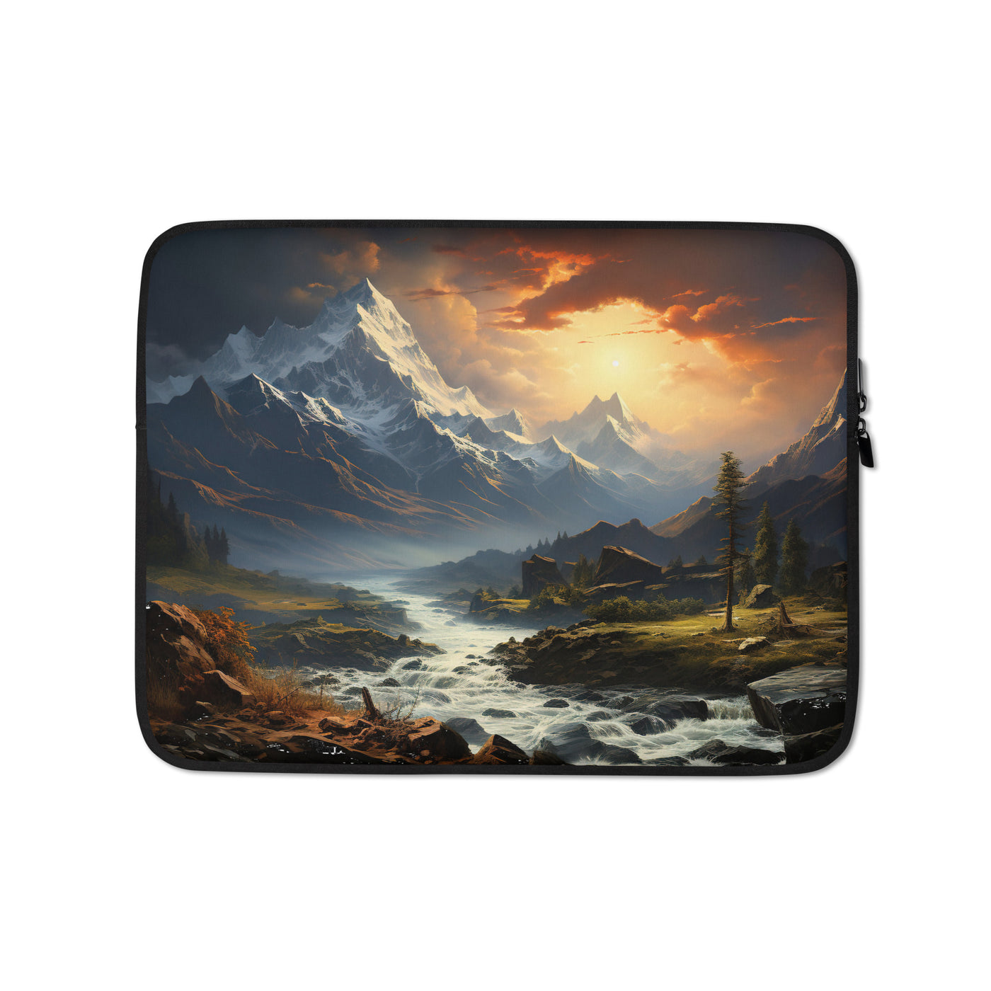 Berge, Sonne, steiniger Bach und Wolken - Epische Stimmung - Laptophülle berge xxx 13″