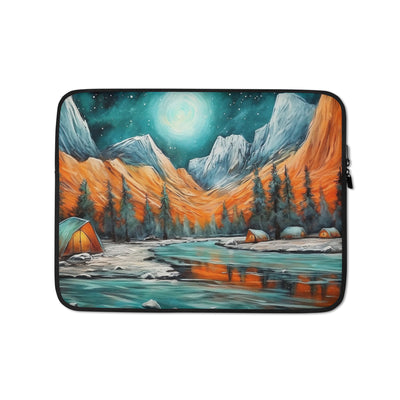 Berglandschaft und Zelte - Nachtstimmung - Landschaftsmalerei - Laptophülle camping xxx 13″