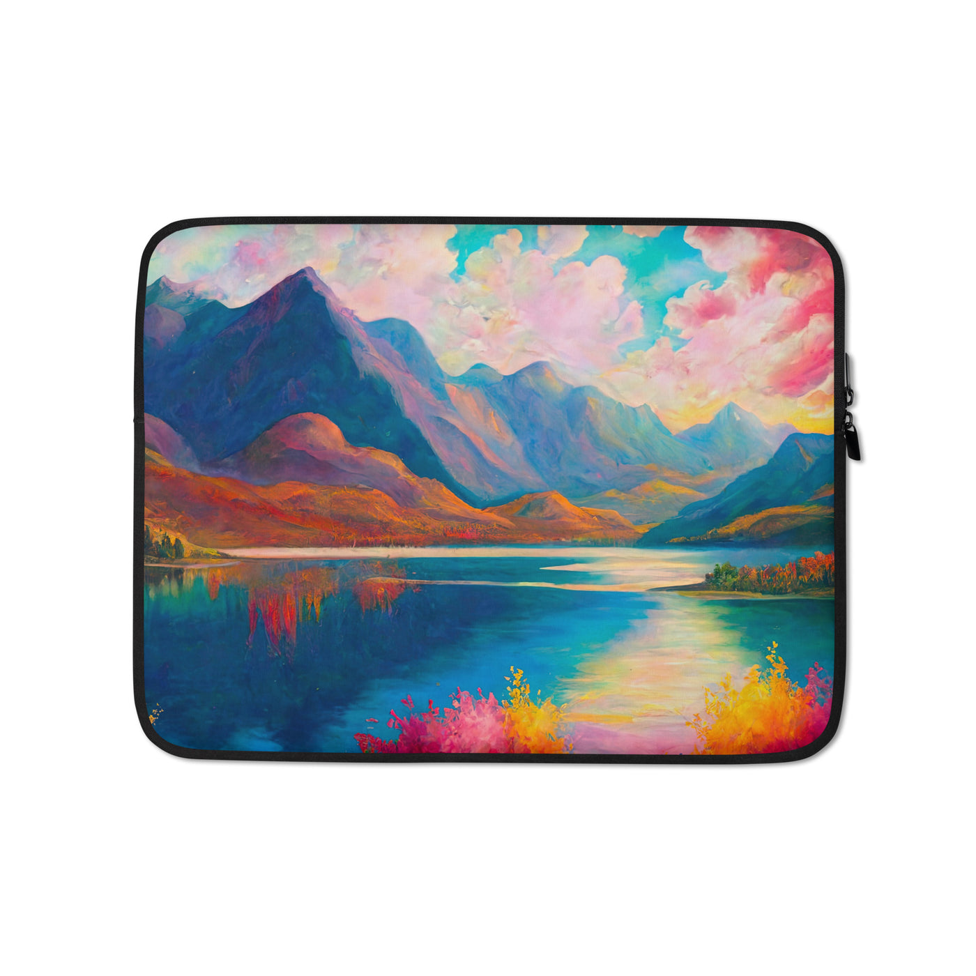 Berglandschaft und Bergsee - Farbige Ölmalerei - Laptophülle berge xxx 13″