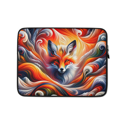 Abstraktes Kunstwerk, das den Geist der Alpen verkörpert. Leuchtender Fuchs in den Farben Orange, Rot, Weiß - Laptophülle camping xxx yyy zzz 13″