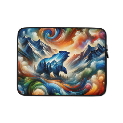 Lebendige Alpen und Bären Sillhouette über Berggipfel - Abstraktes Gemälde - Laptophülle camping xxx yyy zzz 13″
