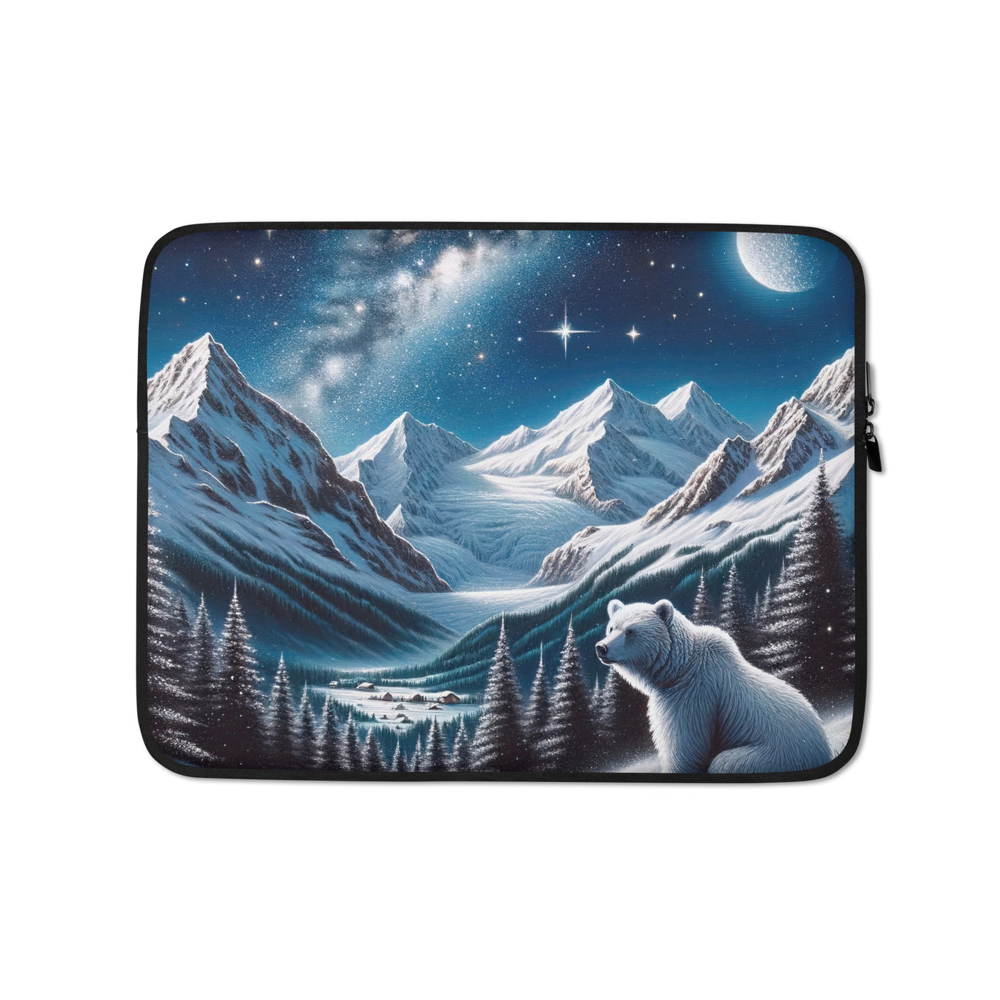 Sternennacht und Eisbär: Acrylgemälde mit Milchstraße, Alpen und schneebedeckte Gipfel - Laptophülle camping xxx yyy zzz 13″