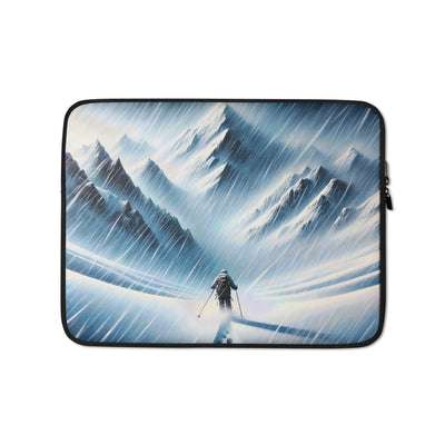 Wanderer und Bergsteiger im Schneesturm: Acrylgemälde der Alpen - Laptophülle wandern xxx yyy zzz 13″