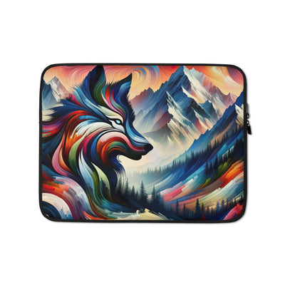 Abstrakte Kunst der Alpen mit majestätischer Wolfssilhouette. Lebendige, wirbelnde Farben, unvorhersehbare Muster (AN) - Laptophülle xxx yyy zzz 13″