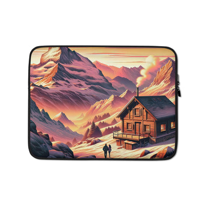 Berghütte im goldenen Sonnenuntergang: Digitale Alpenillustration - Laptophülle berge xxx yyy zzz 13″