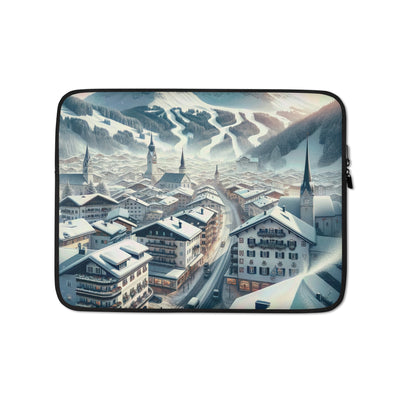 Winter in Kitzbühel: Digitale Malerei von schneebedeckten Dächern - Laptophülle berge xxx yyy zzz 13″