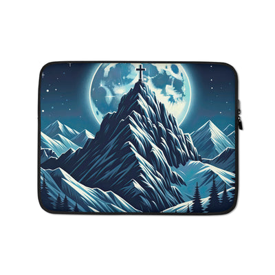 Mondnacht und Gipfelkreuz in den Alpen, glitzernde Schneegipfel - Laptophülle berge xxx yyy zzz 13″