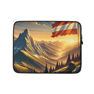 Ruhiger Alpenabend mit österreichischer Flagge und goldenem Sonnenuntergang - Laptophülle berge xxx yyy zzz 13″