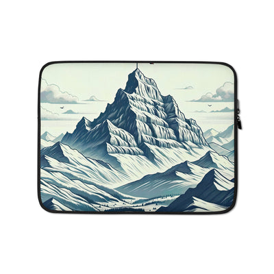 Ausgedehnte Bergkette mit dominierendem Gipfel und wehender Schweizer Flagge - Laptophülle berge xxx yyy zzz 13″