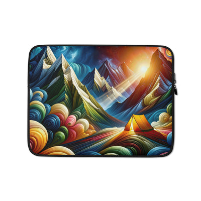 Abstrakte Bergwelt in lebendigen Farben mit Zelt - Laptophülle camping xxx yyy zzz 13″