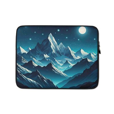 Sternenklare Nacht über den Alpen, Vollmondschein auf Schneegipfeln - Laptophülle berge xxx yyy zzz 13″