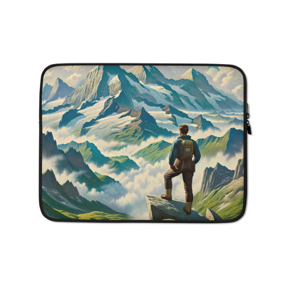 Panoramablick der Alpen mit Wanderer auf einem Hügel und schroffen Gipfeln - Laptophülle wandern xxx yyy zzz 13″