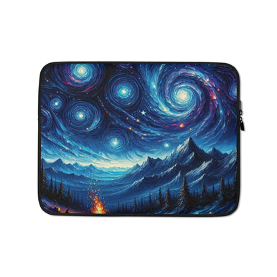 Sternennacht über den Alpen inspiriertes Ölgemälde, mystischer Nachthimmel in Blau - Laptophülle camping xxx yyy zzz 13″