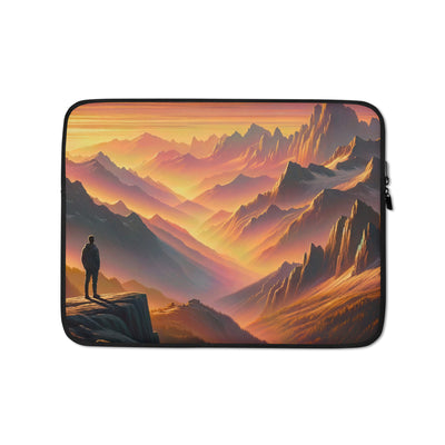 Ölgemälde der Alpen in der goldenen Stunde mit Wanderer, Orange-Rosa Bergpanorama - Laptophülle wandern xxx yyy zzz 13″