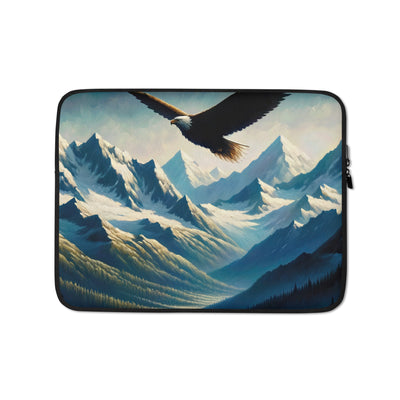 Ölgemälde eines Adlers vor schneebedeckten Bergsilhouetten - Laptophülle berge xxx yyy zzz 13″