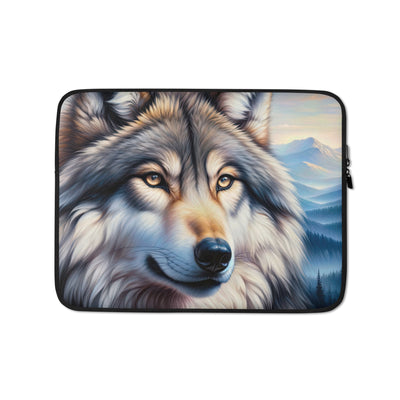 Ölgemäldeporträt eines majestätischen Wolfes mit intensiven Augen in der Berglandschaft (AN) - Laptophülle xxx yyy zzz 13″