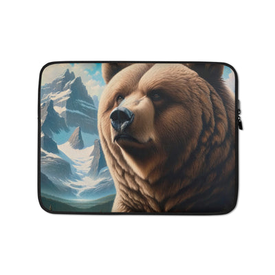 Realistisches Ölgemälde eines männlichen Bären in den Bergen mit Fokus auf Stärke und Schärfe - Laptophülle camping xxx yyy zzz 13″