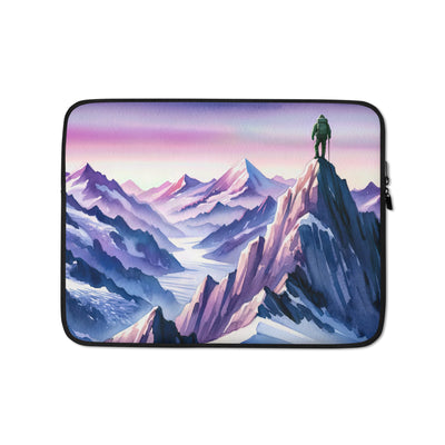 Aquarell eines Bergsteigers auf einem Alpengipfel in der Abenddämmerung - Laptophülle wandern xxx yyy zzz 13″