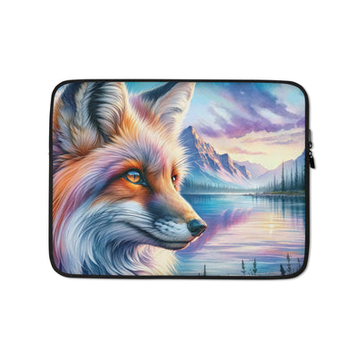 Aquarellporträt eines Fuchses im Dämmerlicht am Bergsee - Laptophülle camping xxx yyy zzz 13″