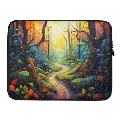 Wald und Wanderweg - Bunte, farbenfrohe Malerei - Laptophülle camping xxx 15″