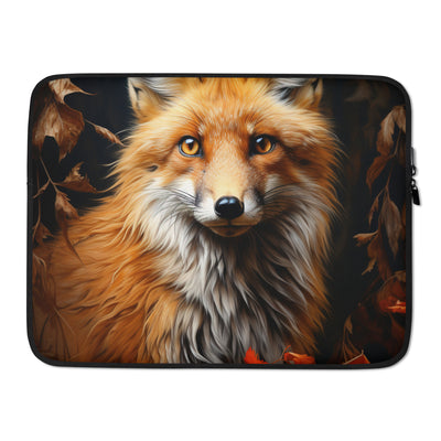 Fuchs Porträt und Herbstblätter - Malerei - Laptophülle camping xxx 15″