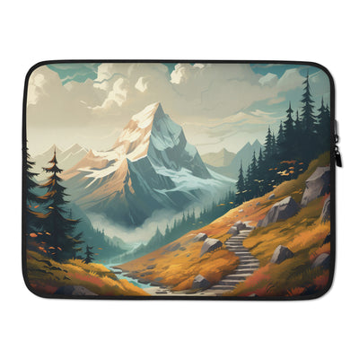 Berge, Wald und Wanderweg - Malerei - Laptophülle berge xxx 15″