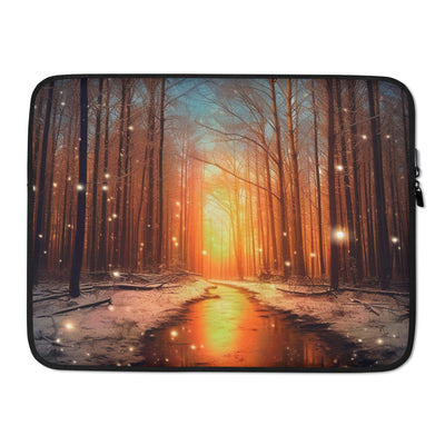Bäume im Winter, Schnee, Sonnenaufgang und Fluss - Laptophülle camping xxx 15″