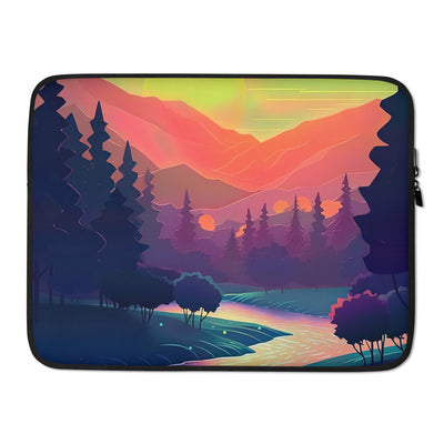 Berge, Fluss, Sonnenuntergang - Malerei - Laptophülle berge xxx 15″