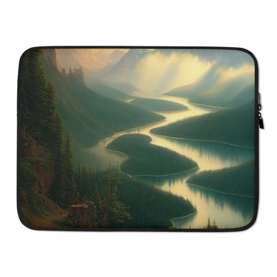Landschaft mit Bergen, See und viel grüne Natur - Malerei - Laptophülle berge xxx 15″