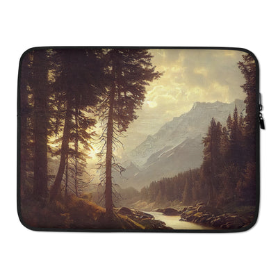 Landschaft mit Bergen, Fluss und Bäumen - Malerei - Laptophülle berge xxx 15″