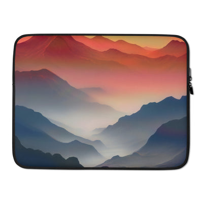 Sonnteruntergang, Gebirge und Nebel - Landschaftsmalerei - Laptophülle berge xxx 15″