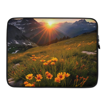 Gebirge, Sonnenblumen und Sonnenaufgang - Laptophülle berge xxx 15″